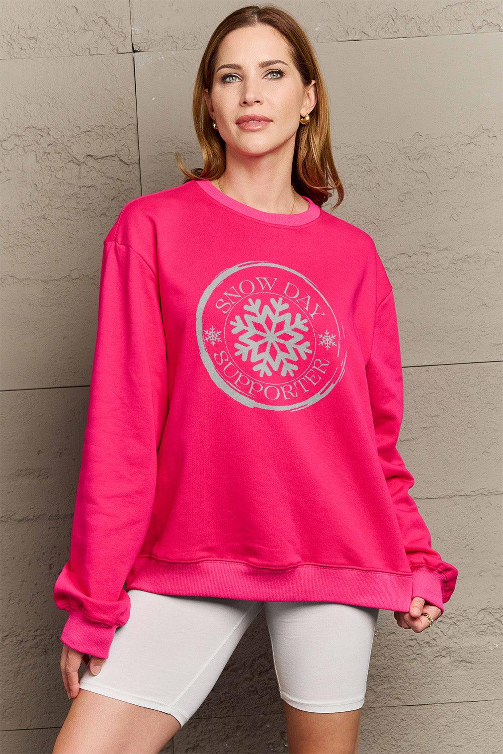 Simply Love Full Size SNOW DAY SUPPORTER Round Neck Sweatshirt Carauana Store