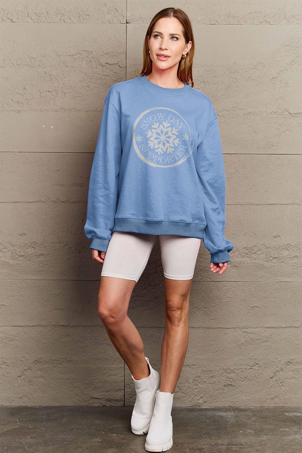 Simply Love Full Size SNOW DAY SUPPORTER Round Neck Sweatshirt Carauana Store