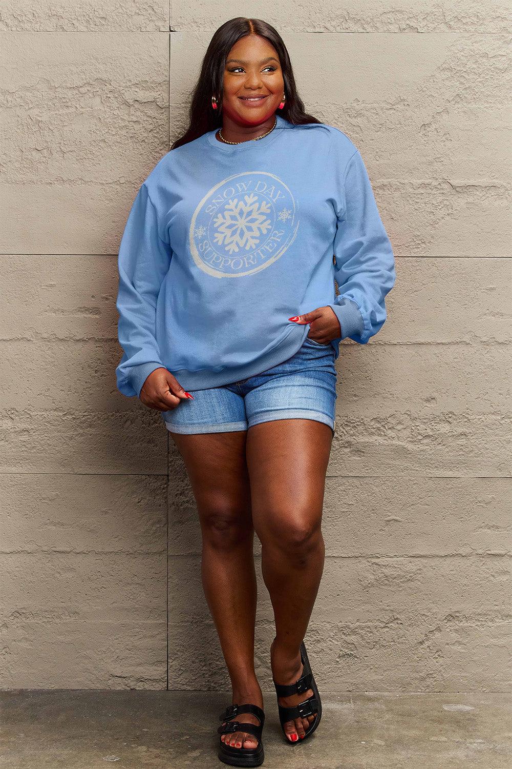 Simply Love Full Size SNOW DAY SUPPORTER Round Neck Sweatshirt Carauana Store