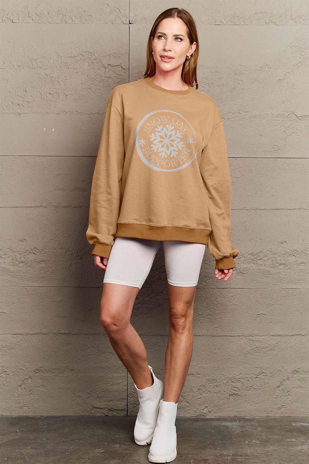 Simply Love Full Size SNOW DAY SUPPORTER Round Neck Sweatshirt Carauana Store