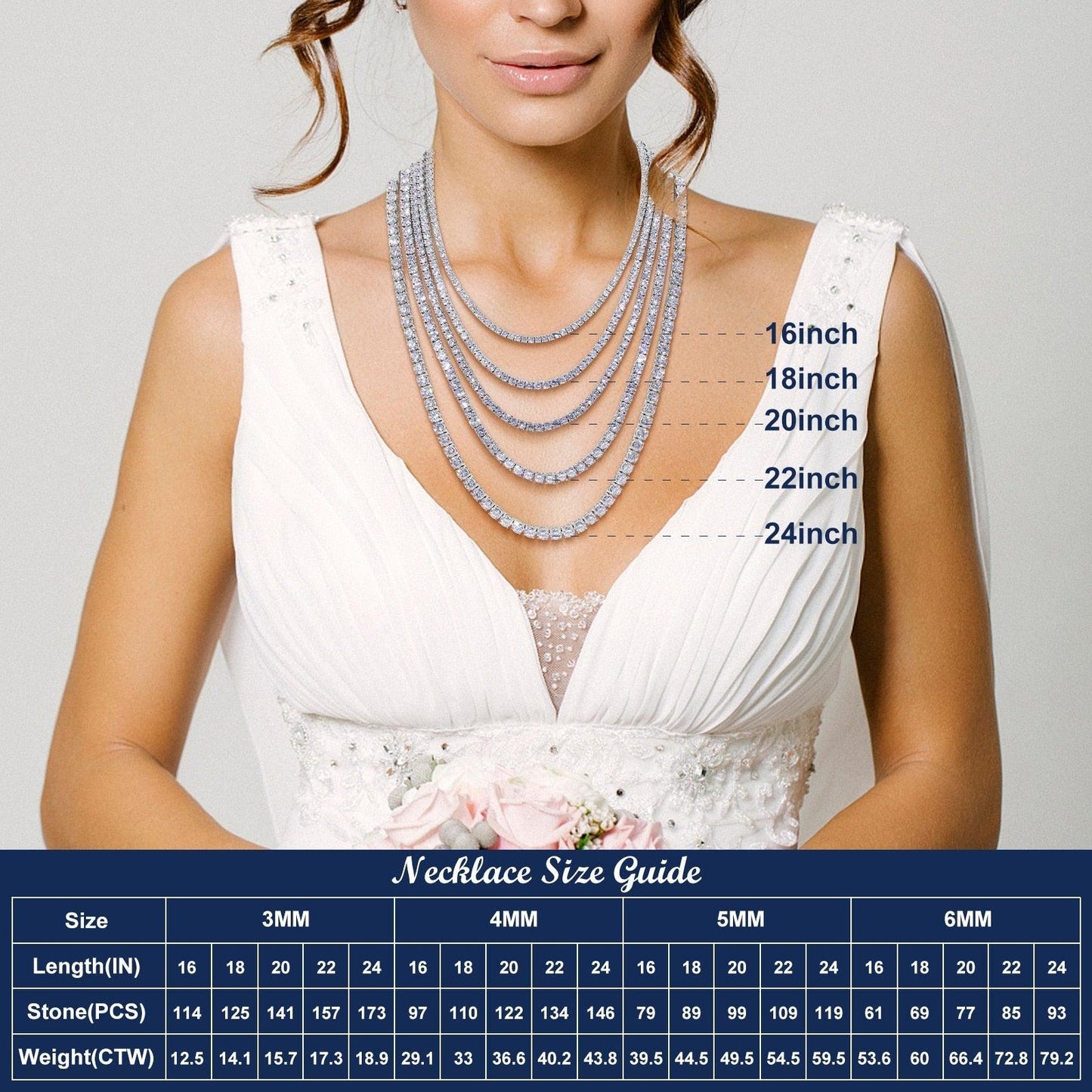 Sparkling Moissanite Tennis Chain Necklace 100% 925 Sterling Pass Diamond Test with Certificate GDTC Carauana Store