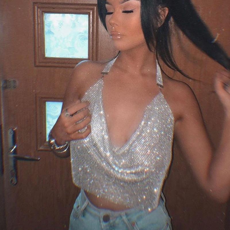 Sparkly Rhinestone Disco Party Tank Top Carauana Store