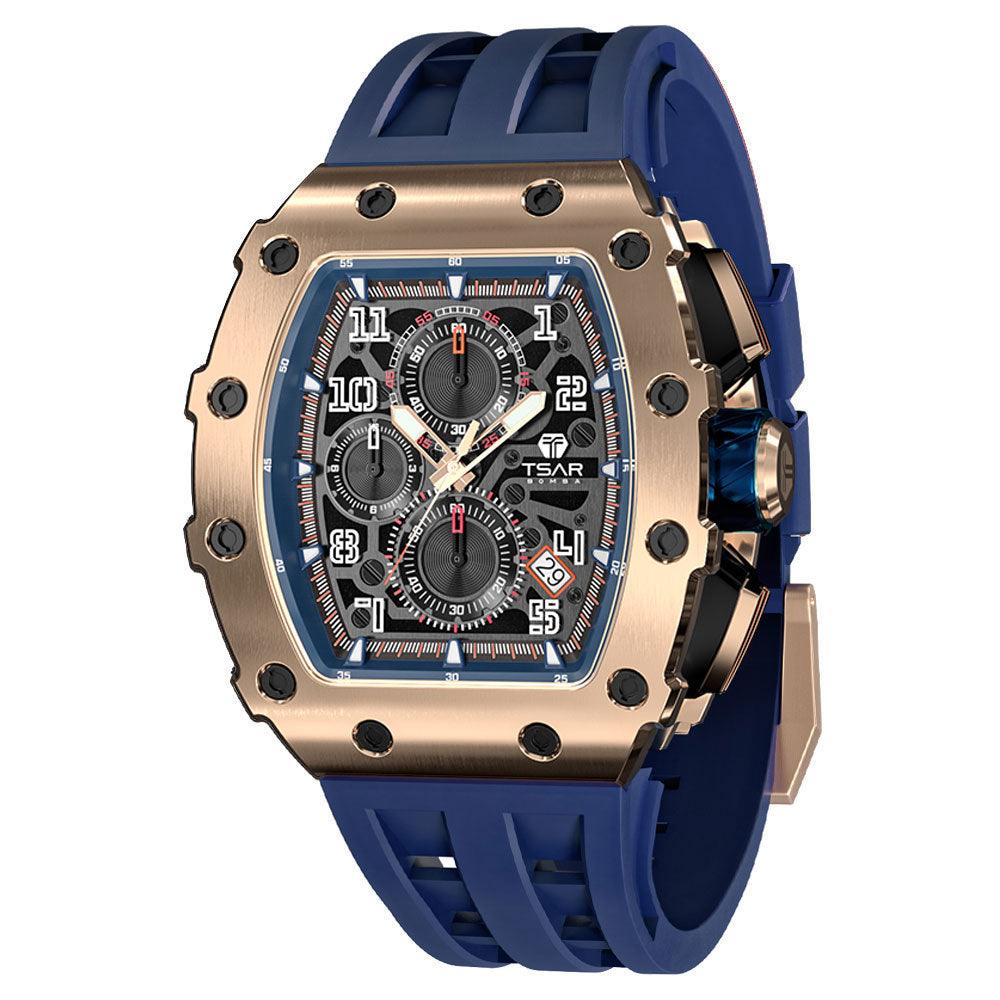 TSAR BOMBA Luxury Tonneau Clock 50M Waterproof Stainless Steel Carauana Store