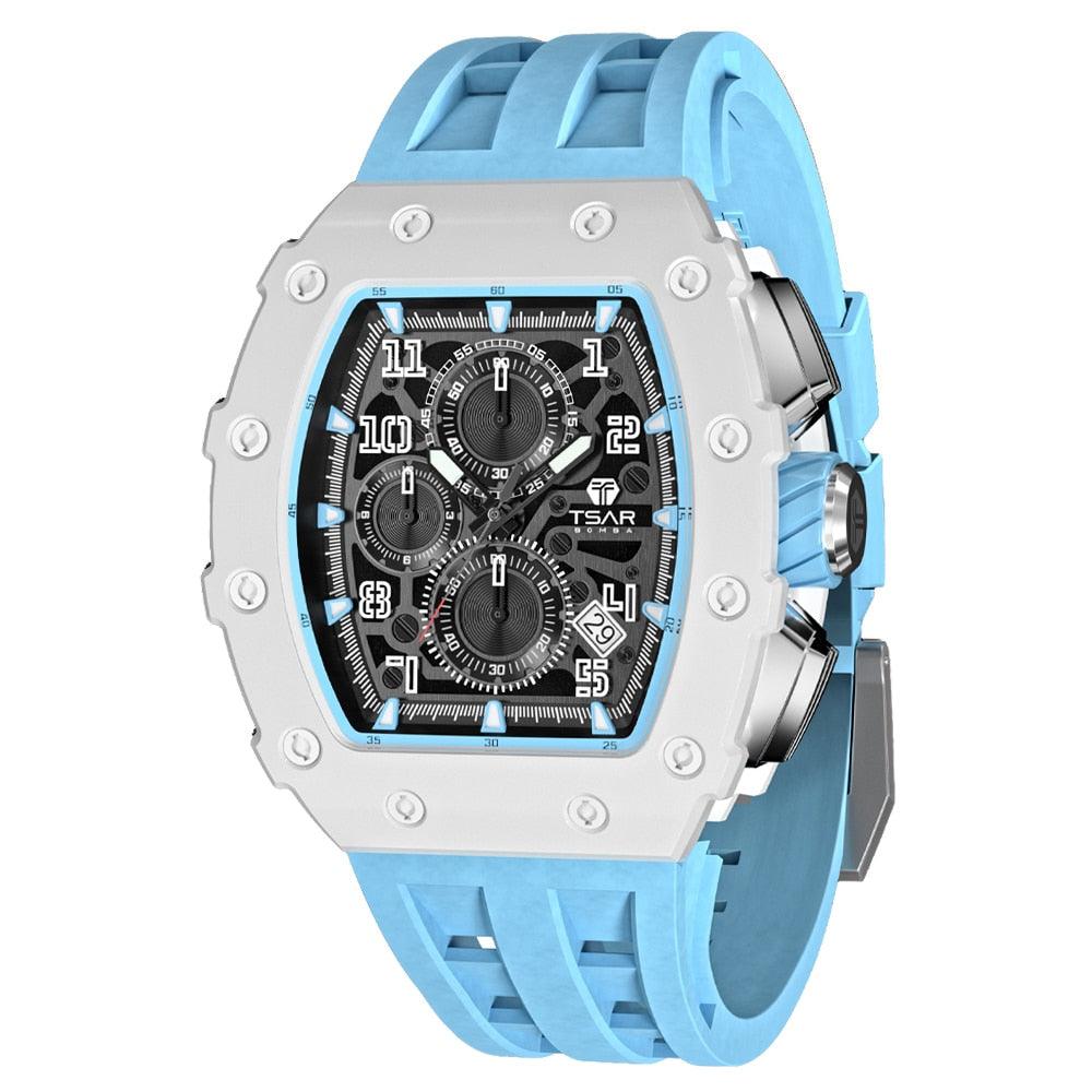 TSAR BOMBA Luxury Tonneau Clock 50M Waterproof Stainless Steel Carauana Store