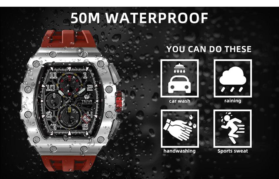 TSAR BOMBA Luxury Tonneau Clock 50M Waterproof Stainless Steel Carauana Store
