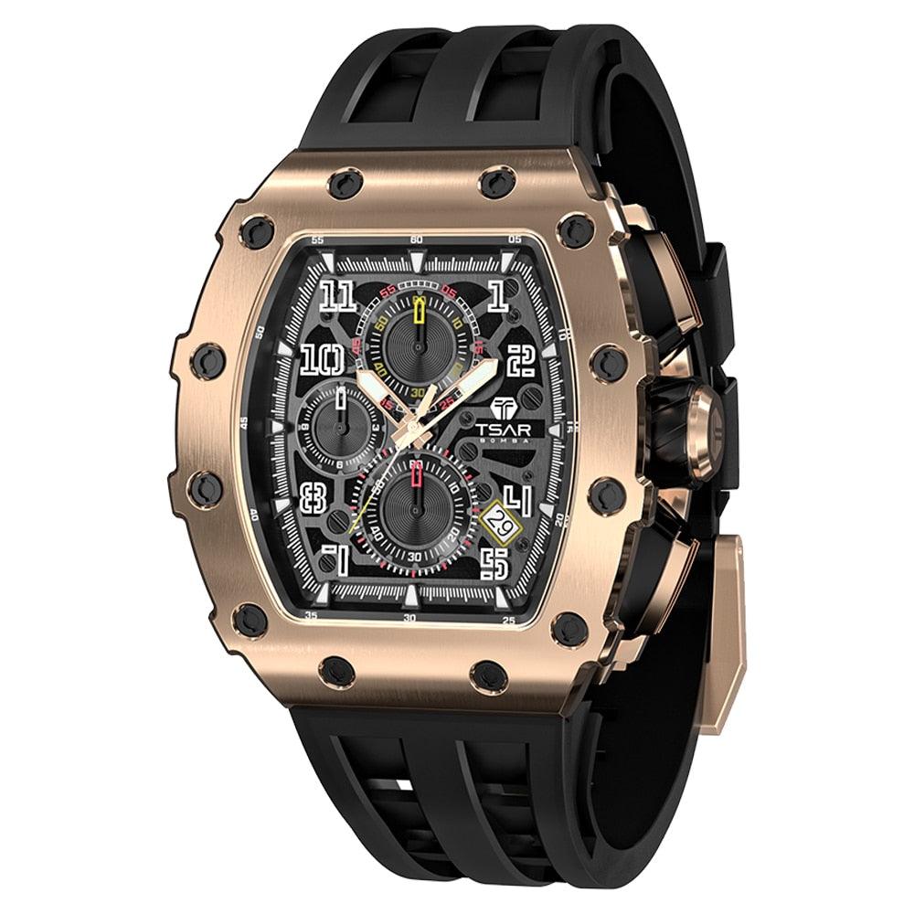 TSAR BOMBA Luxury Tonneau Clock 50M Waterproof Stainless Steel Carauana Store