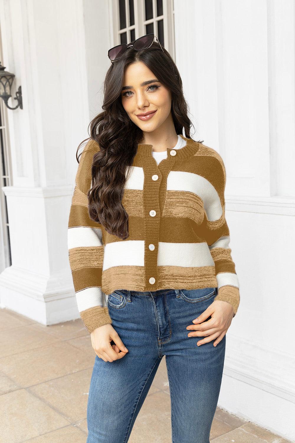 Striped Button Up Long Sleeve Cardigan Carauana Store