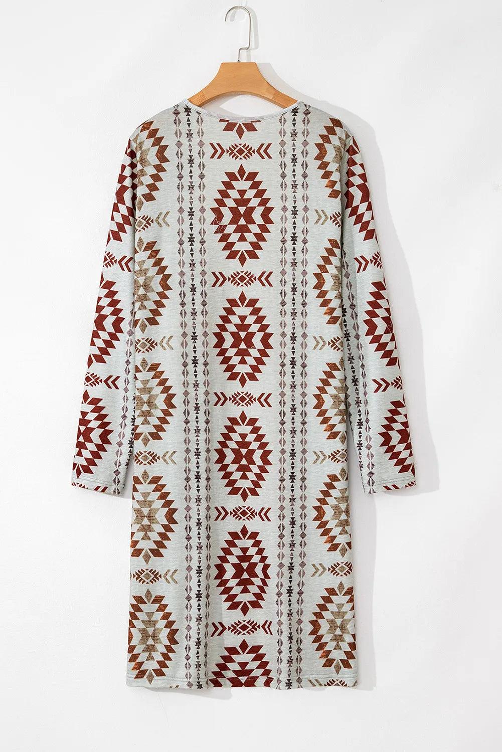 Geometric Open Front Long Sleeve Cover Up Carauana Store