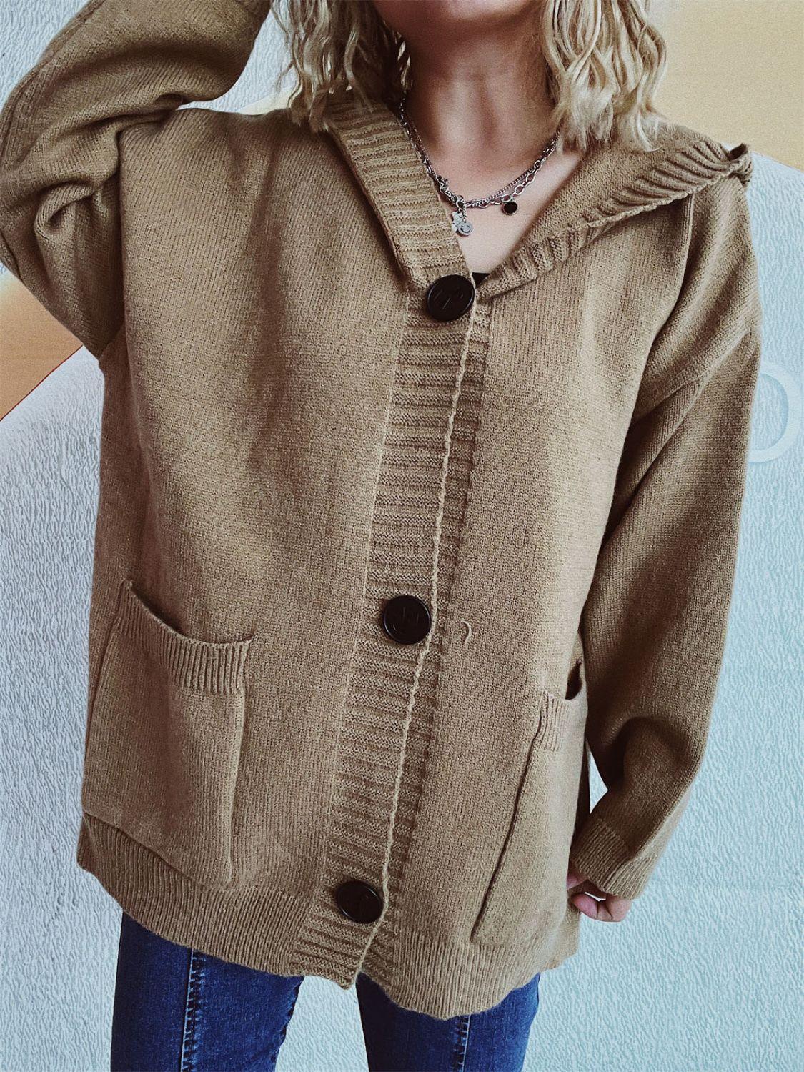 Dropped Shoulder Long Sleeve Hooded Cardigan Carauana Store