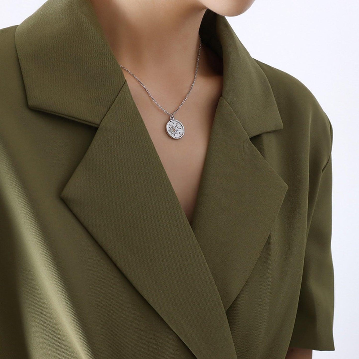 Zircon Titanium Steel Coin Shape Necklace Carauana Store