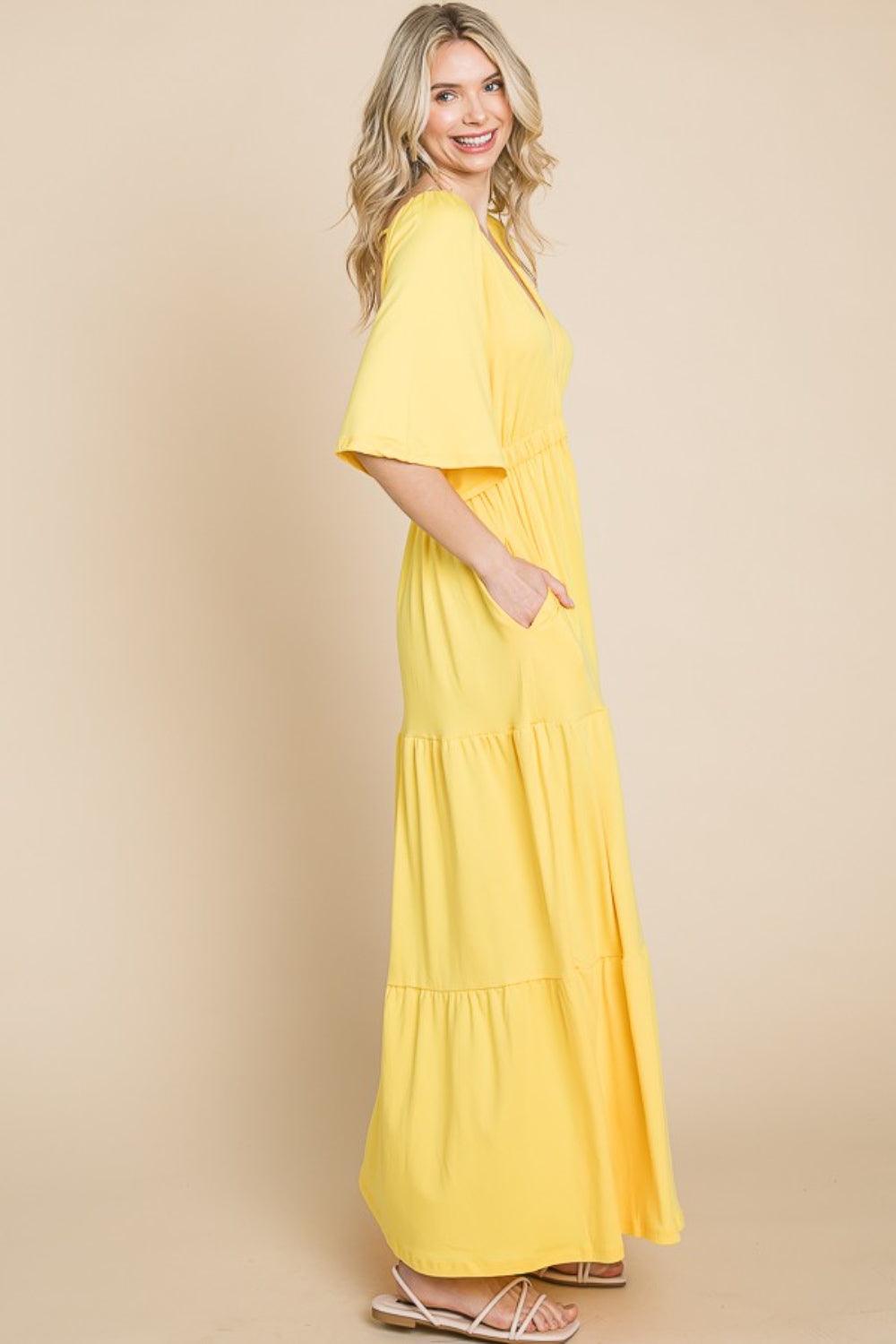 Culture Code Backless Plunge Half Sleeve Tiered Dress Carauana Store