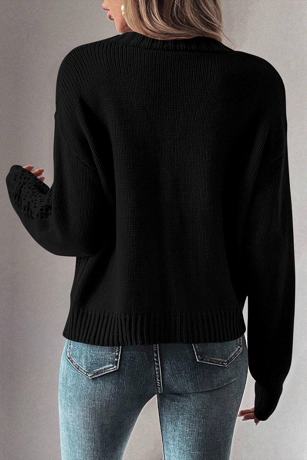 Openwork Button Up Long Sleeve Cardigan Carauana Store