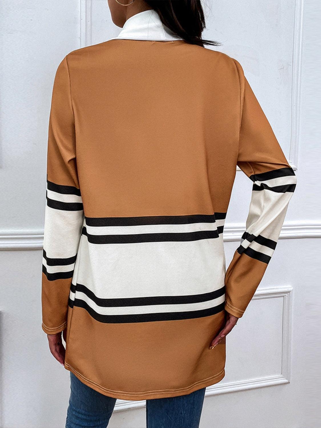 Shiny Color Block Open Front Cardigan Carauana Store