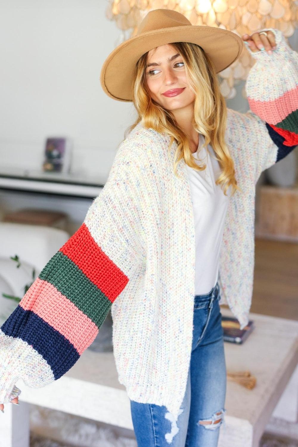 Haptics Full Size Color Block Open Front Cardigan Carauana Store