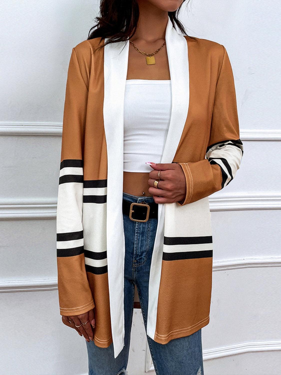 Shiny Color Block Open Front Cardigan Carauana Store