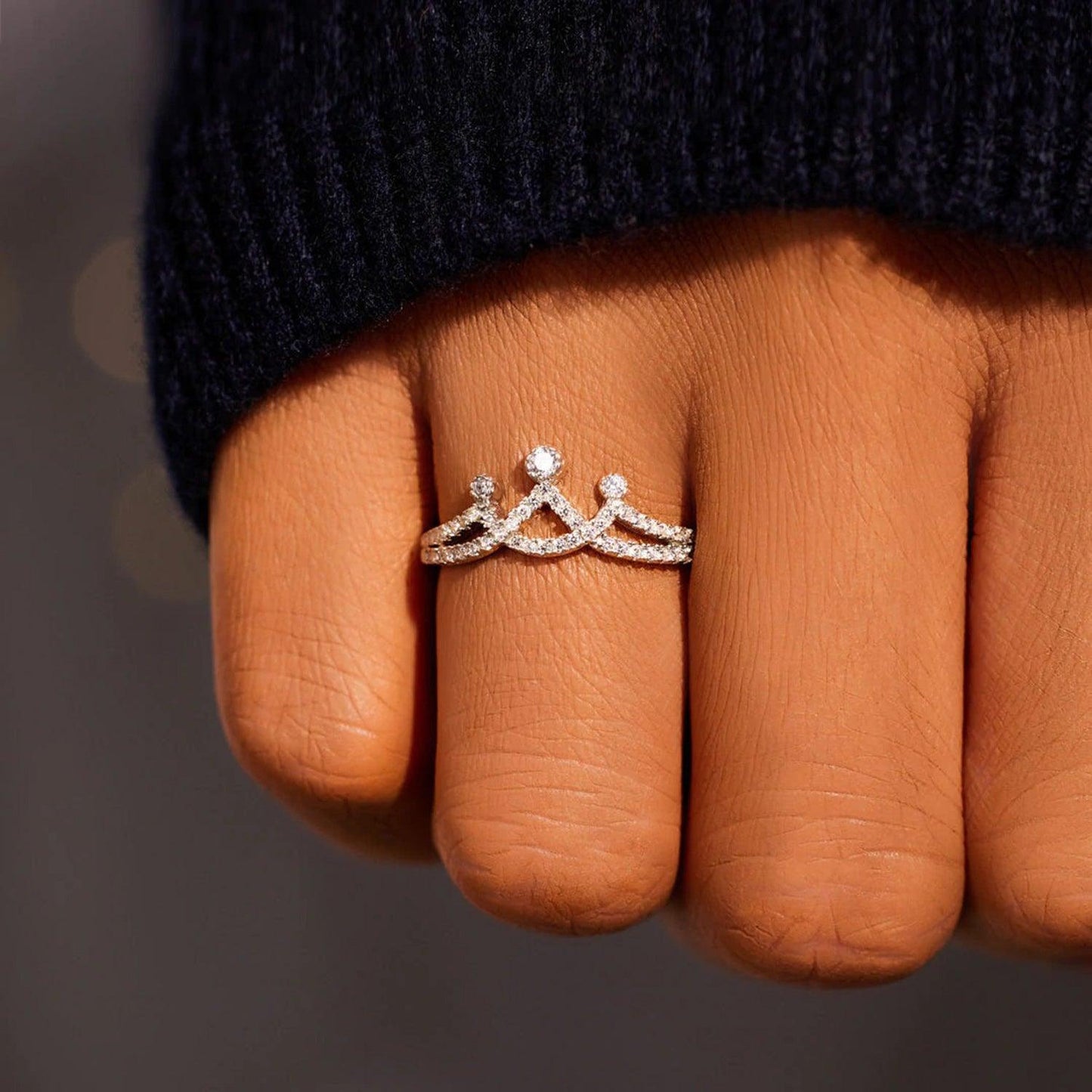 Crown Shape Inlaid Zircon 925 Sterling Silver Ring Carauana Store