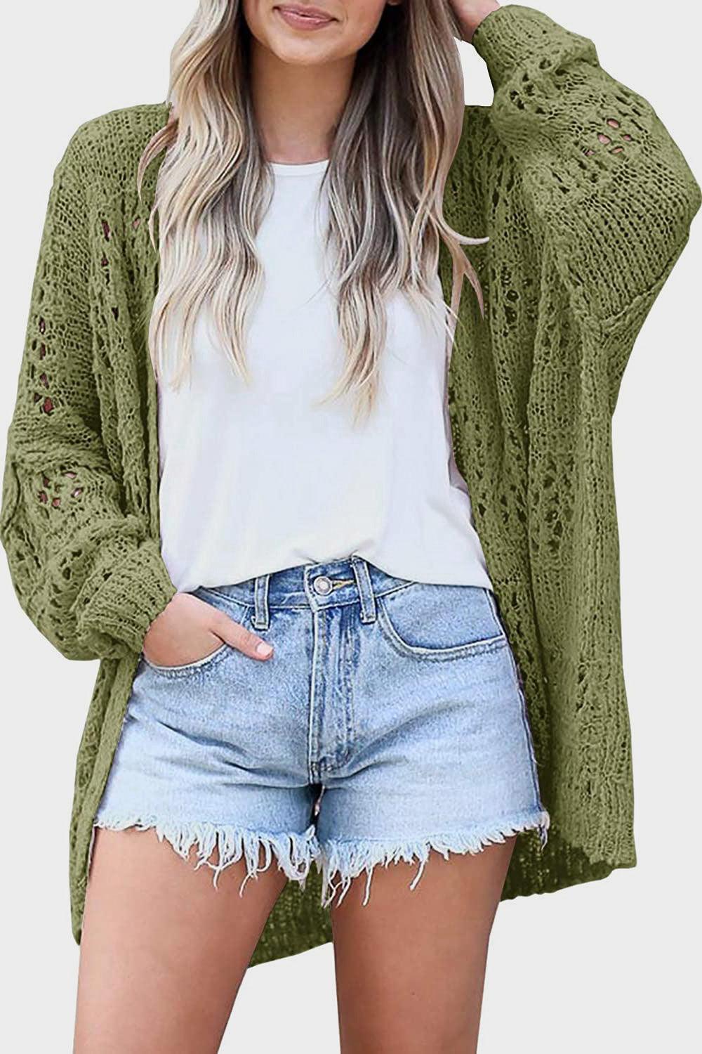 Openwork Open Front Long Sleeve Cardigan Carauana Store