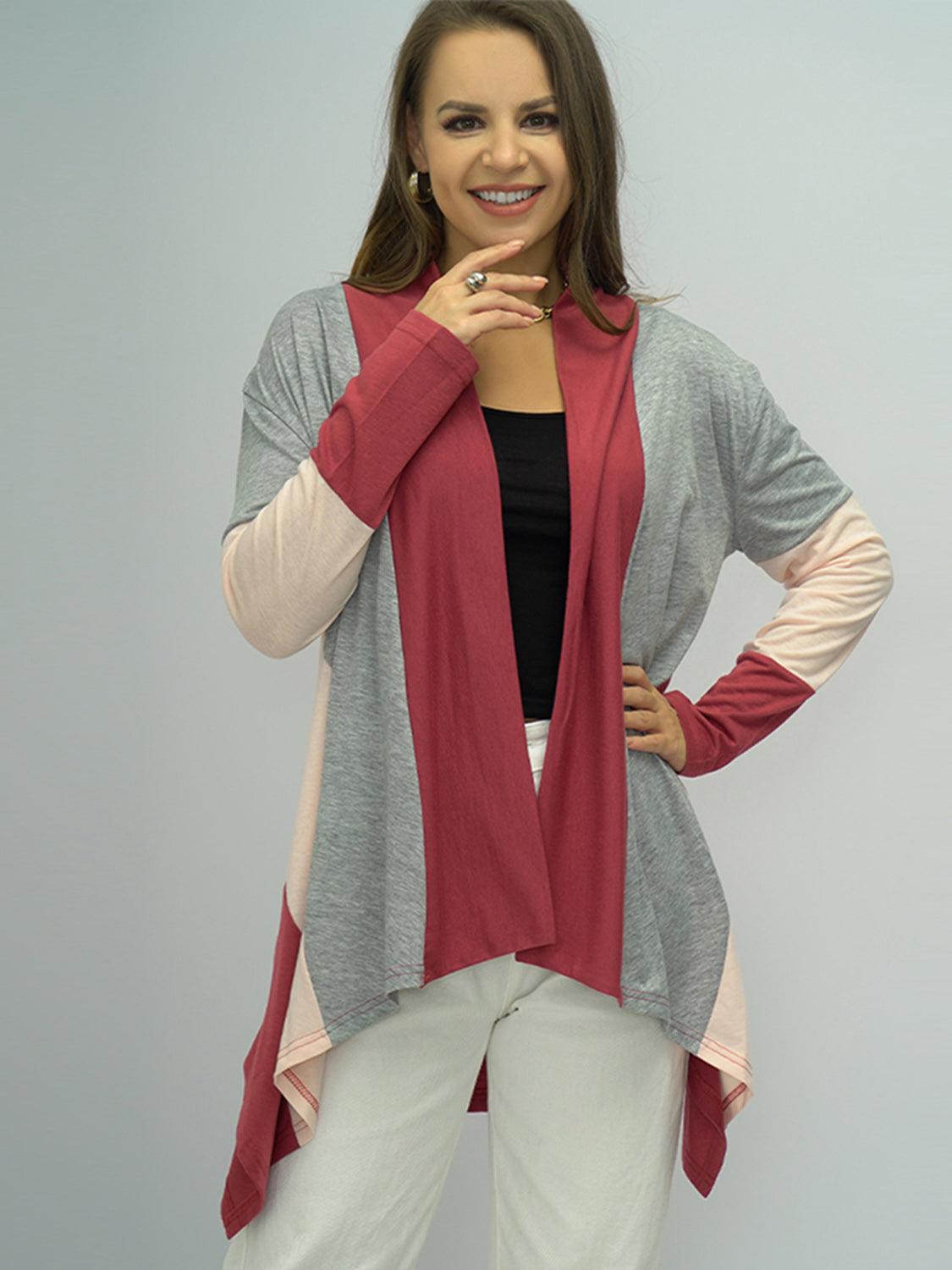 Shiny Color Block Open Front Cardigan Carauana Store