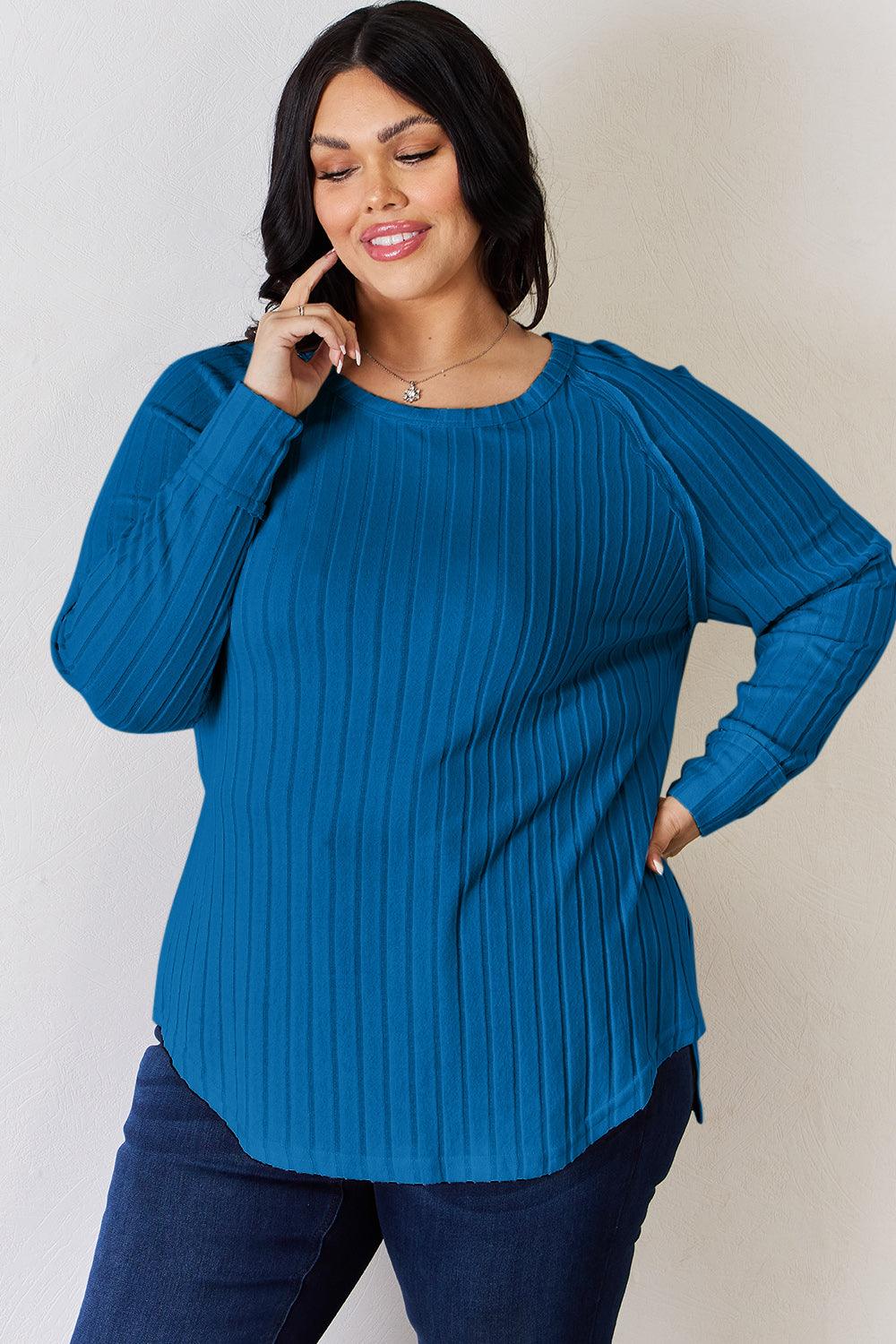 Basic Bae Full Size Ribbed Round Neck Slit T-Shirt Carauana Store
