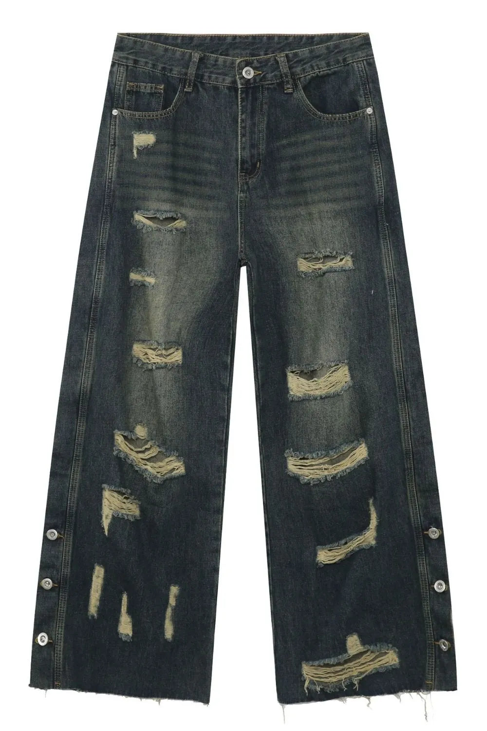 Men's Frayed Hem Distressed Wide Leg Jeans Carauana Store