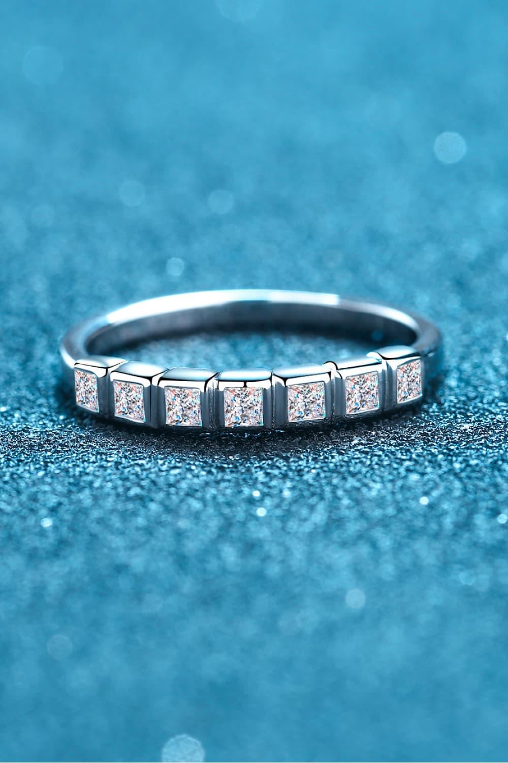 Moissanite Rhodium-Plated Half-Eternity Ring Carauana Store