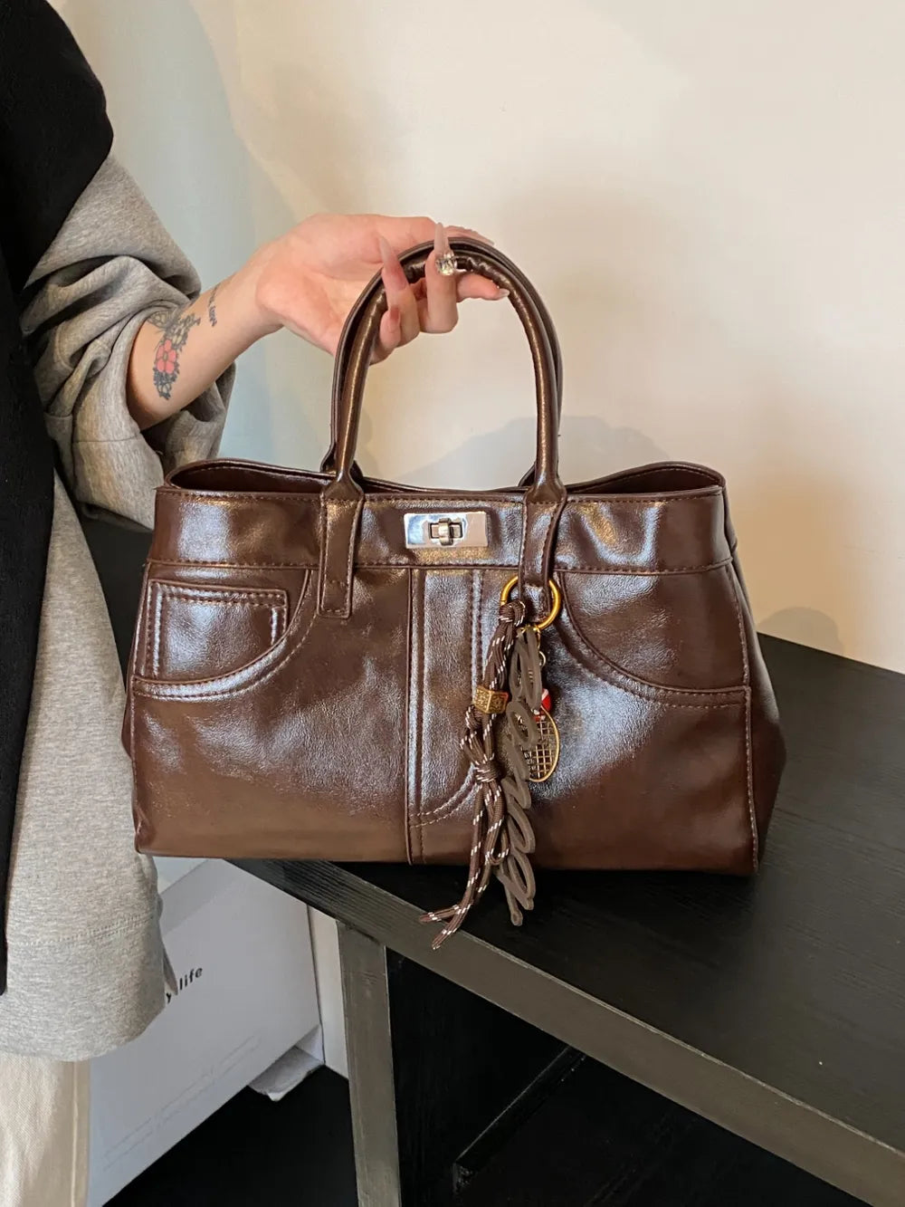PU Leather Handbag with Pendant Carauana Store