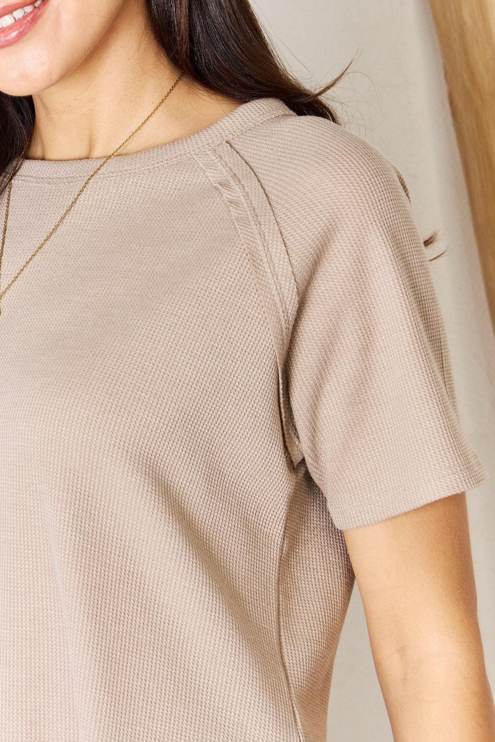 Zenana Baby Waffle Short Sleeve Slit High-Low T-Shirt Carauana Store