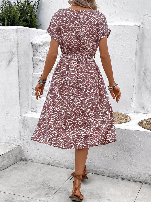 Printed Round Neck Short Sleeve Dress Carauana Store