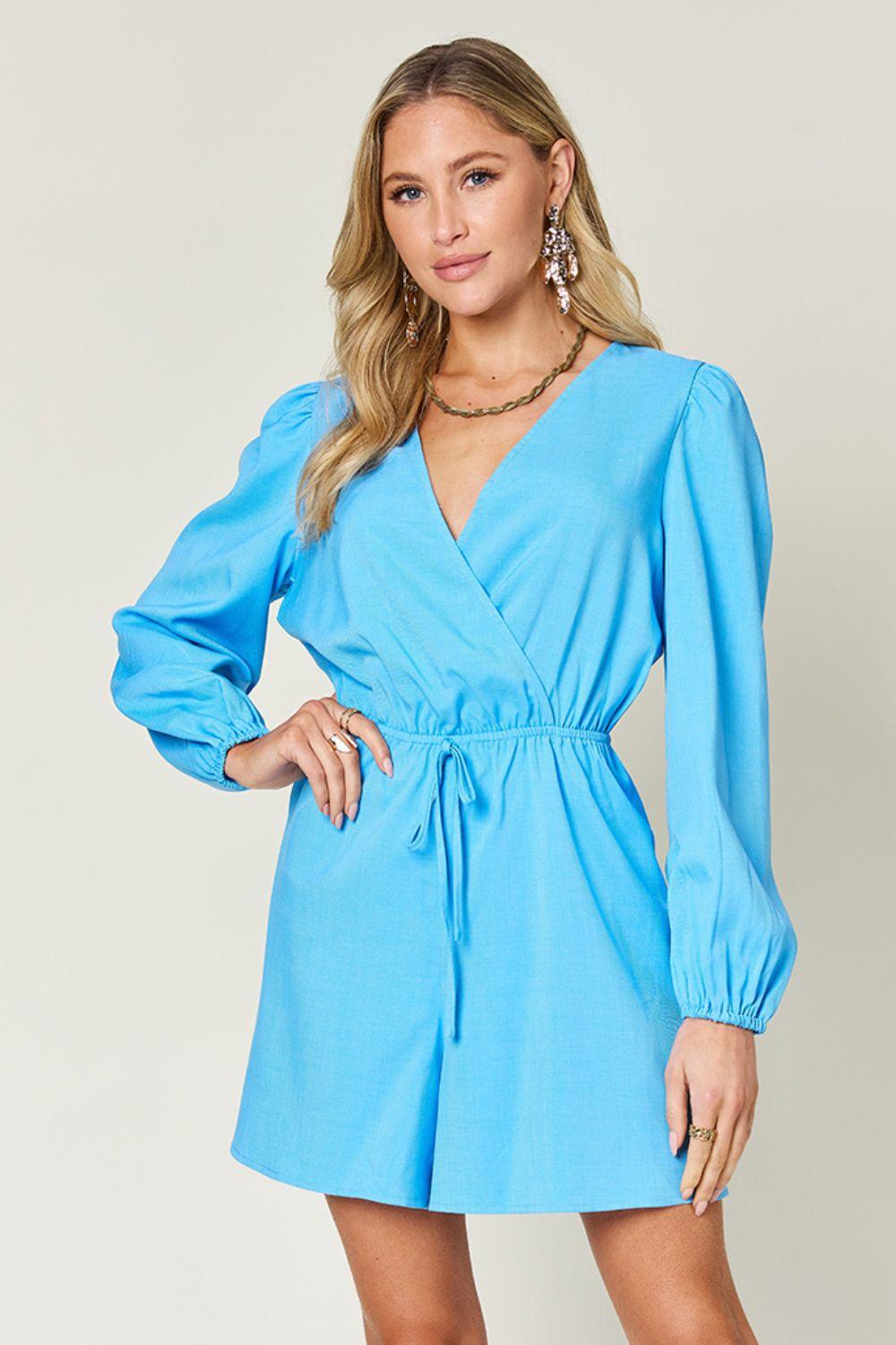 Double Take Full Size Drawstring Long Sleeve Romper Carauana Store