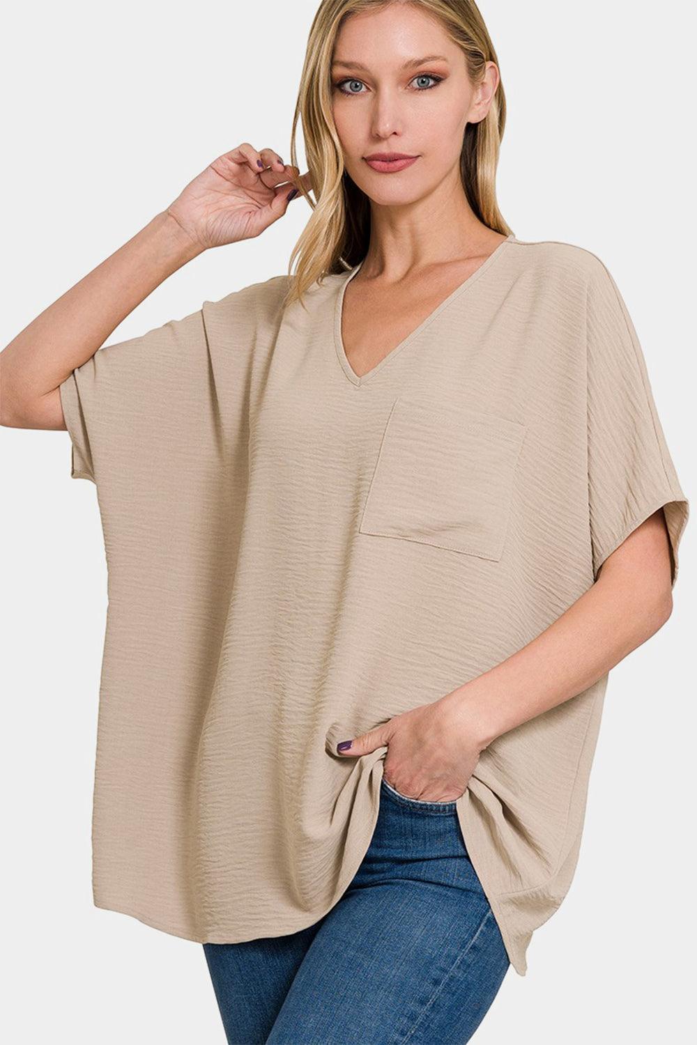 Zenana Full Size Texture V-Neck Short Sleeve Top Carauana Store