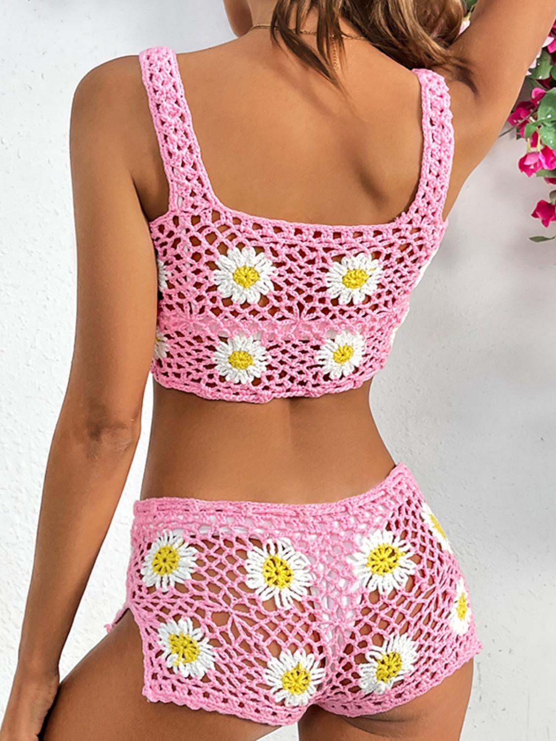 Flower Cutout Wide Strap Two-Piece Cover Up Carauana Store