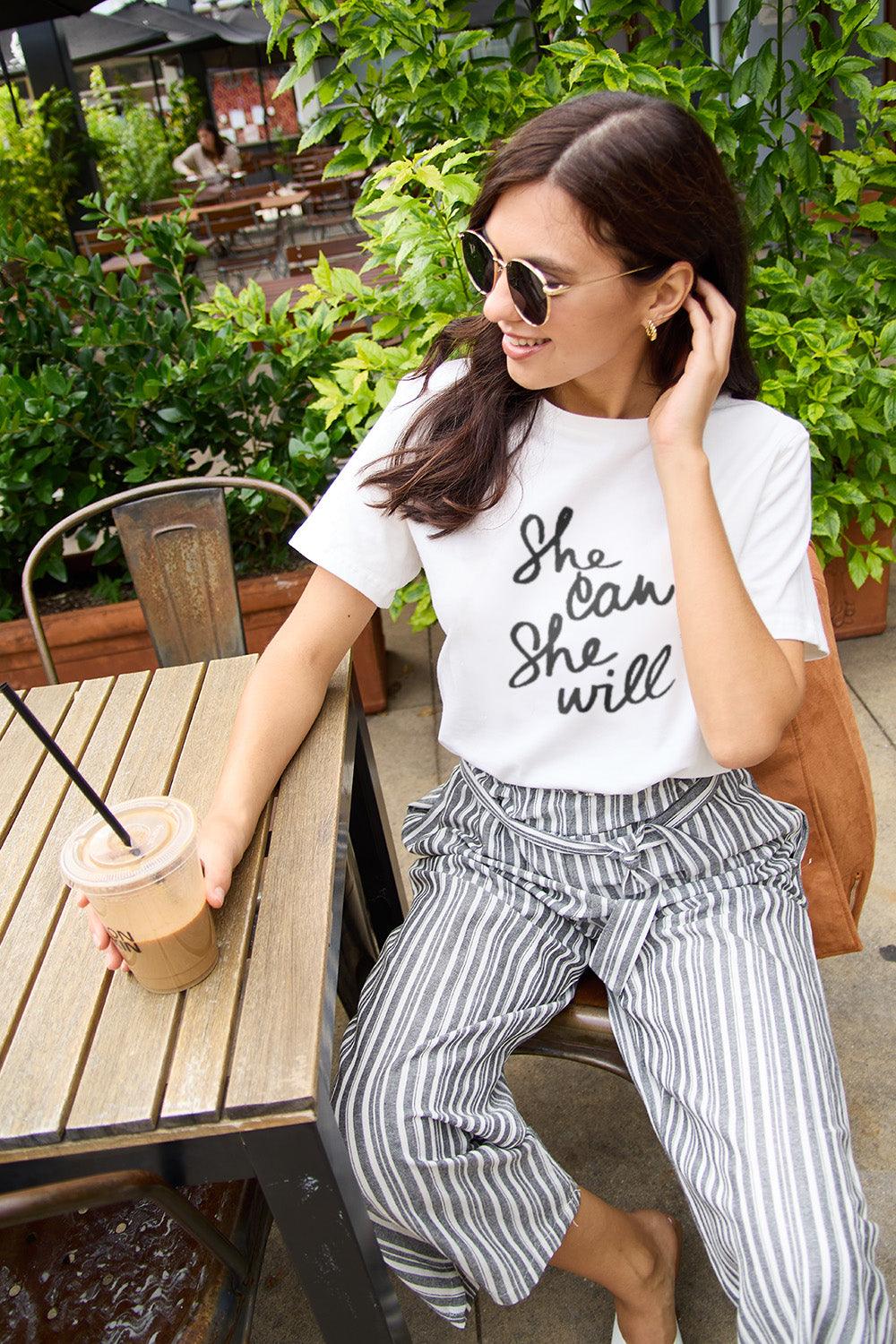 Simply Love Full Size SHE CAN SHE WILL Short Sleeve T-Shirt Carauana Store