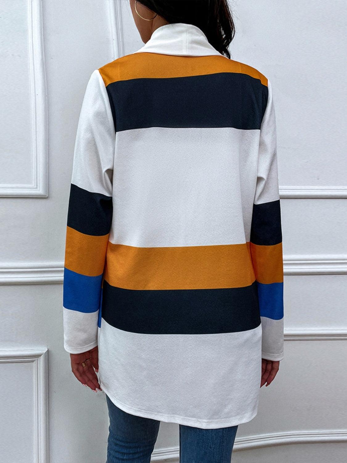 Shiny Color Block Open Front Cardigan Carauana Store