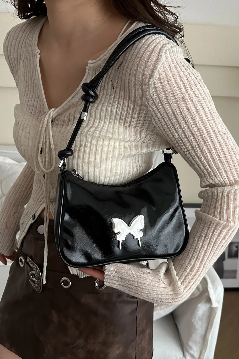 Butterfly PU Leather Knotted Strap Shoulder Bag Carauana Store