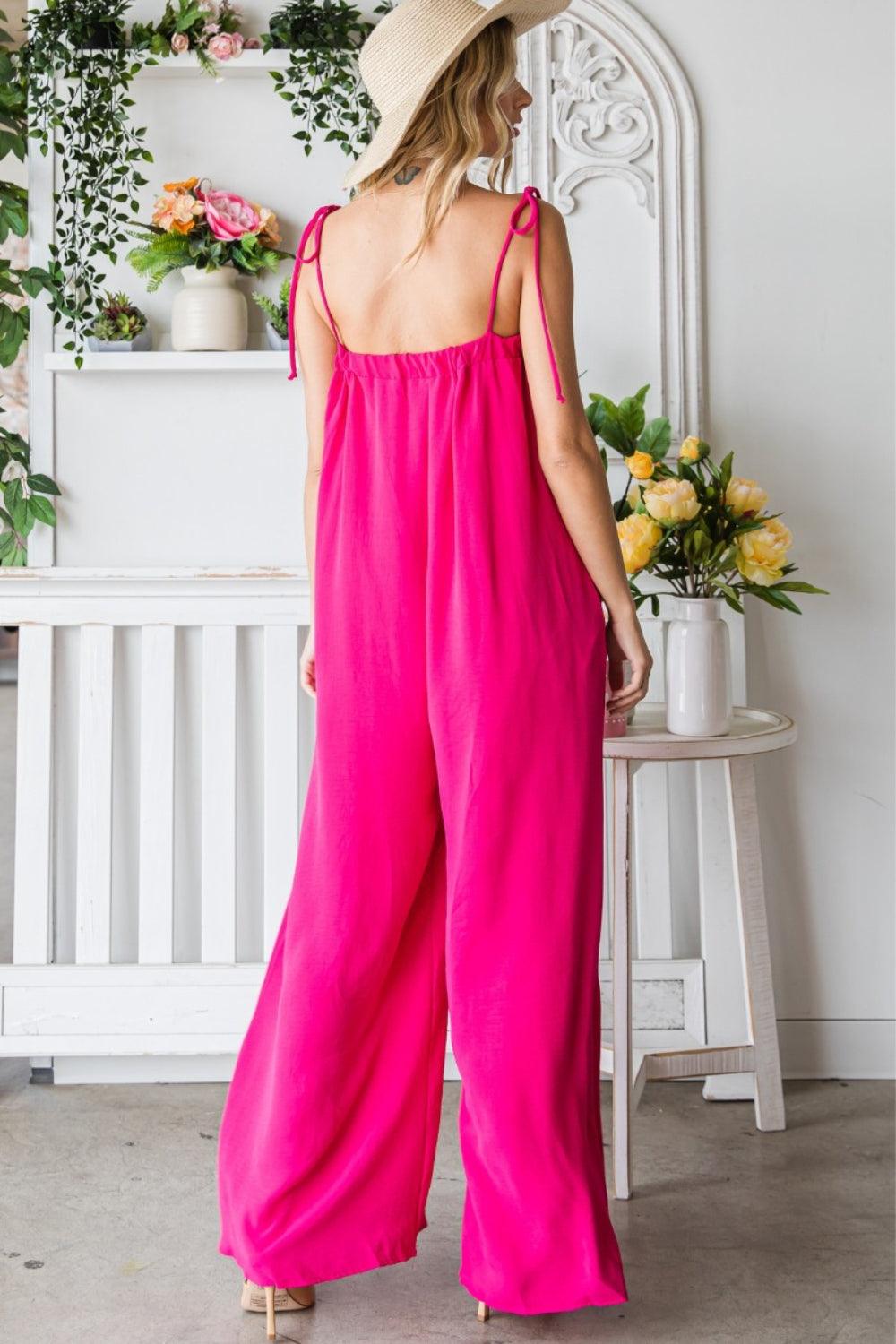 Veveret Pocketed Spaghetti Strap Wide Leg Jumpsuit Carauana Store