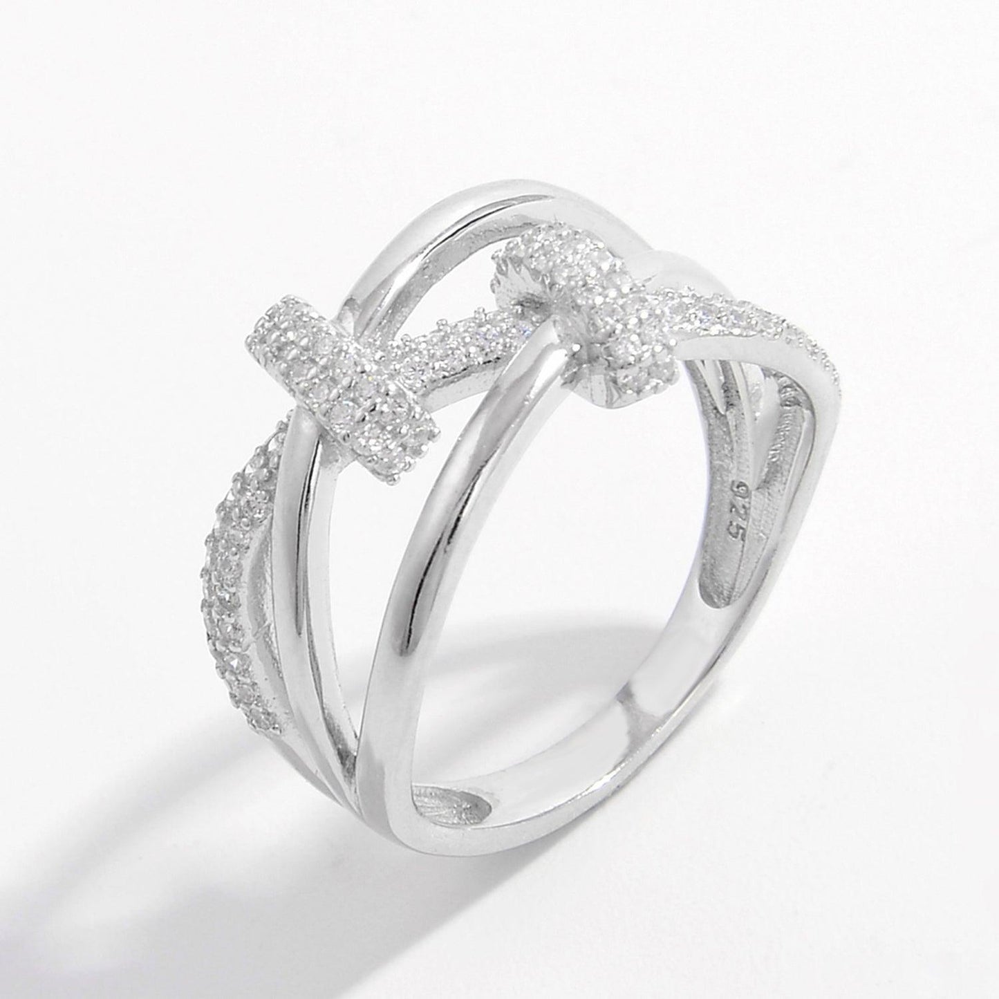 Inlaid Zircon 925 Sterling Silver Crisscross Ring Carauana Store