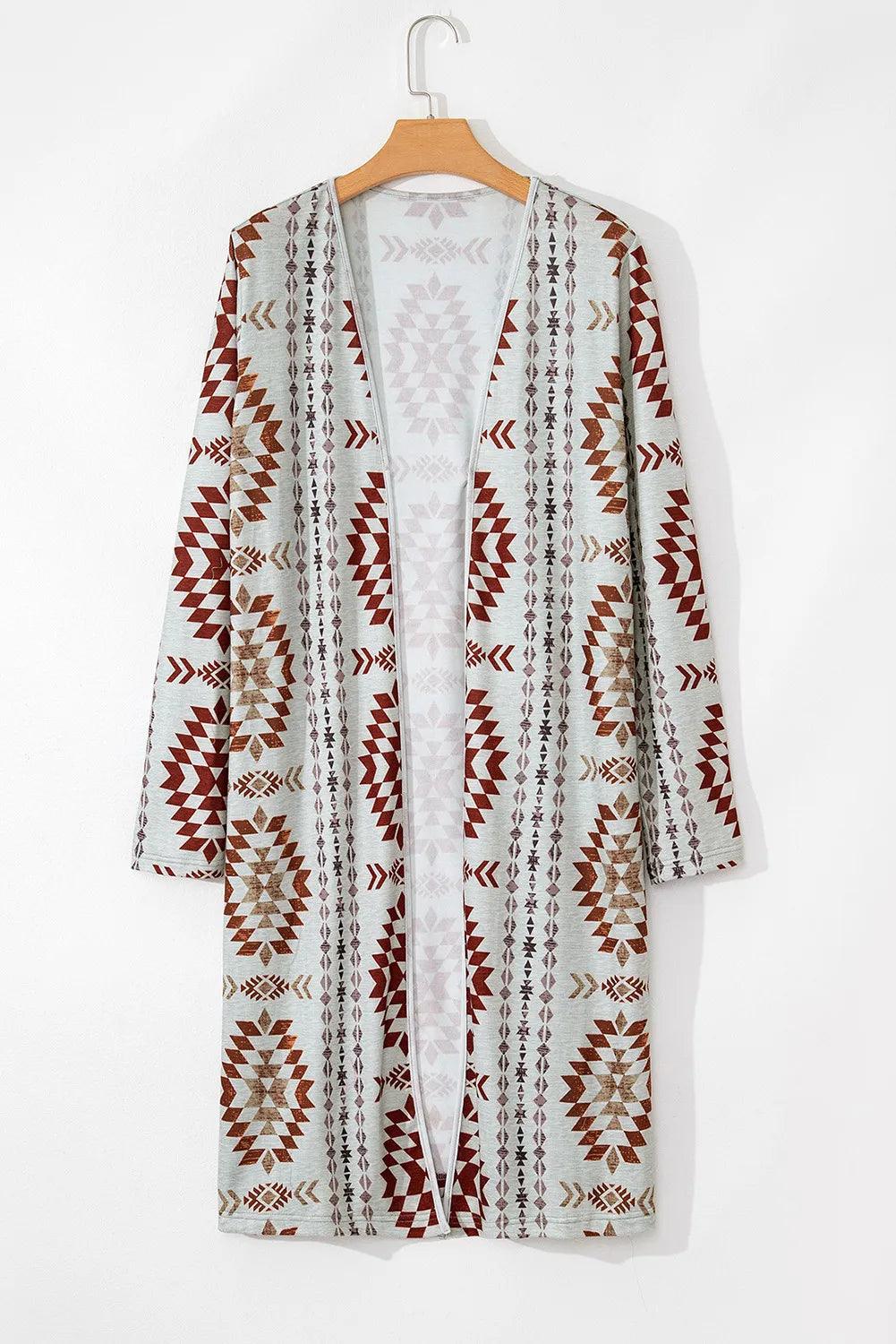 Geometric Open Front Long Sleeve Cover Up Carauana Store