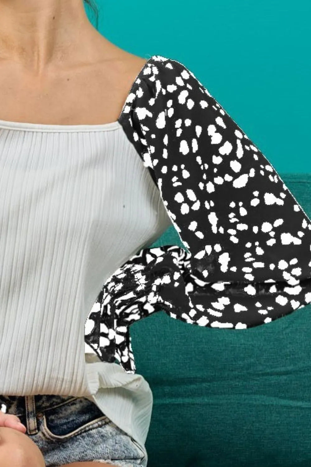 BiBi Ribbed Top with Leopard Long Sleeves Carauana Store