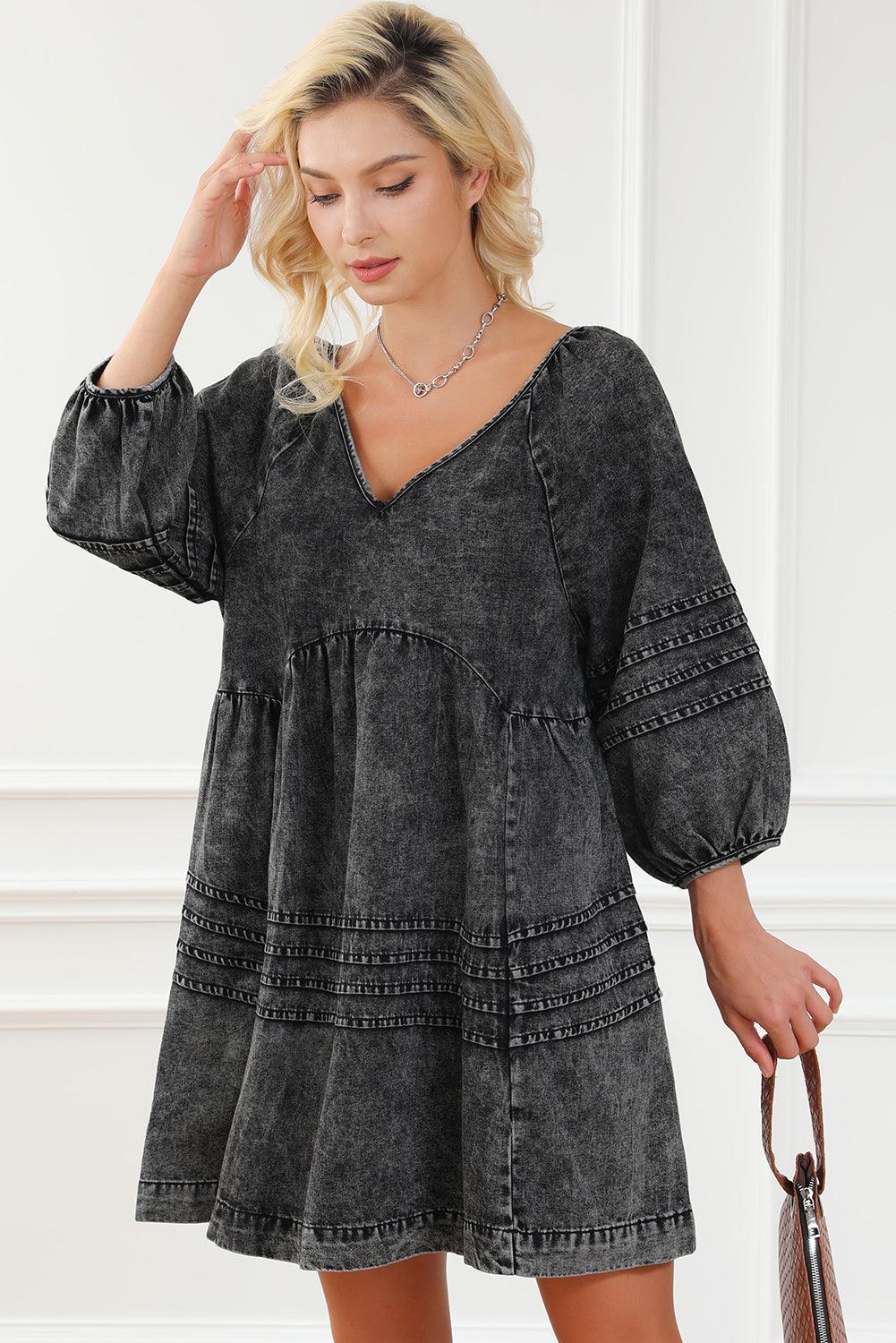 V-Neck Tie Back Mini Denim Dress Carauana Store