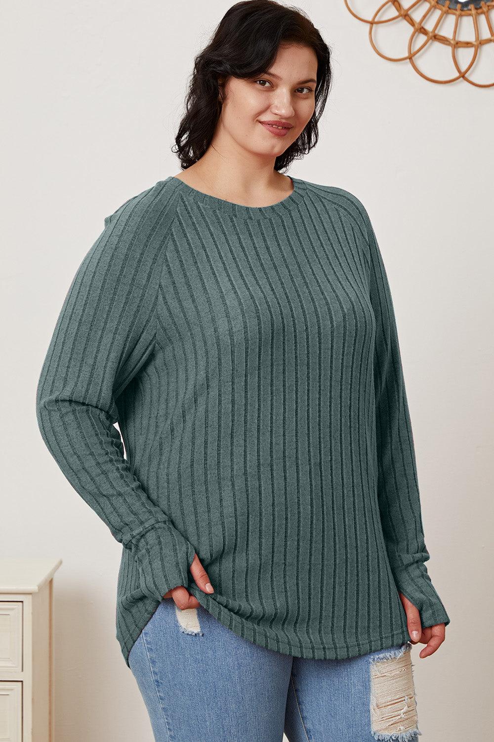 Basic Bae Full Size Ribbed Thumbhole Sleeve T-Shirt Carauana Store