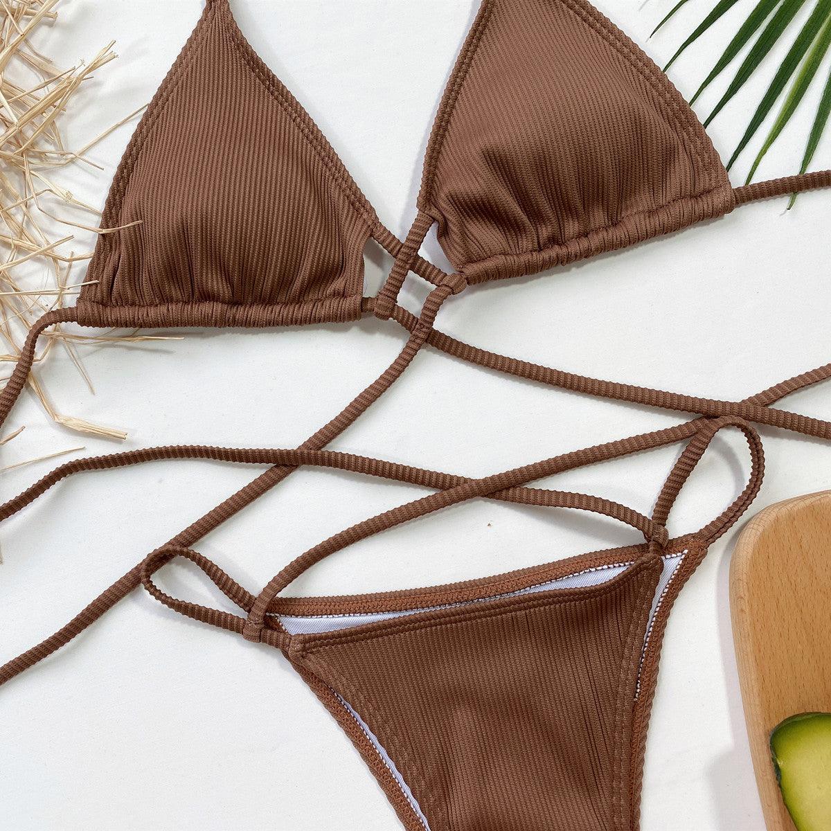 Halter Neck Crisscross Ribbed Bikini Set Carauana Store