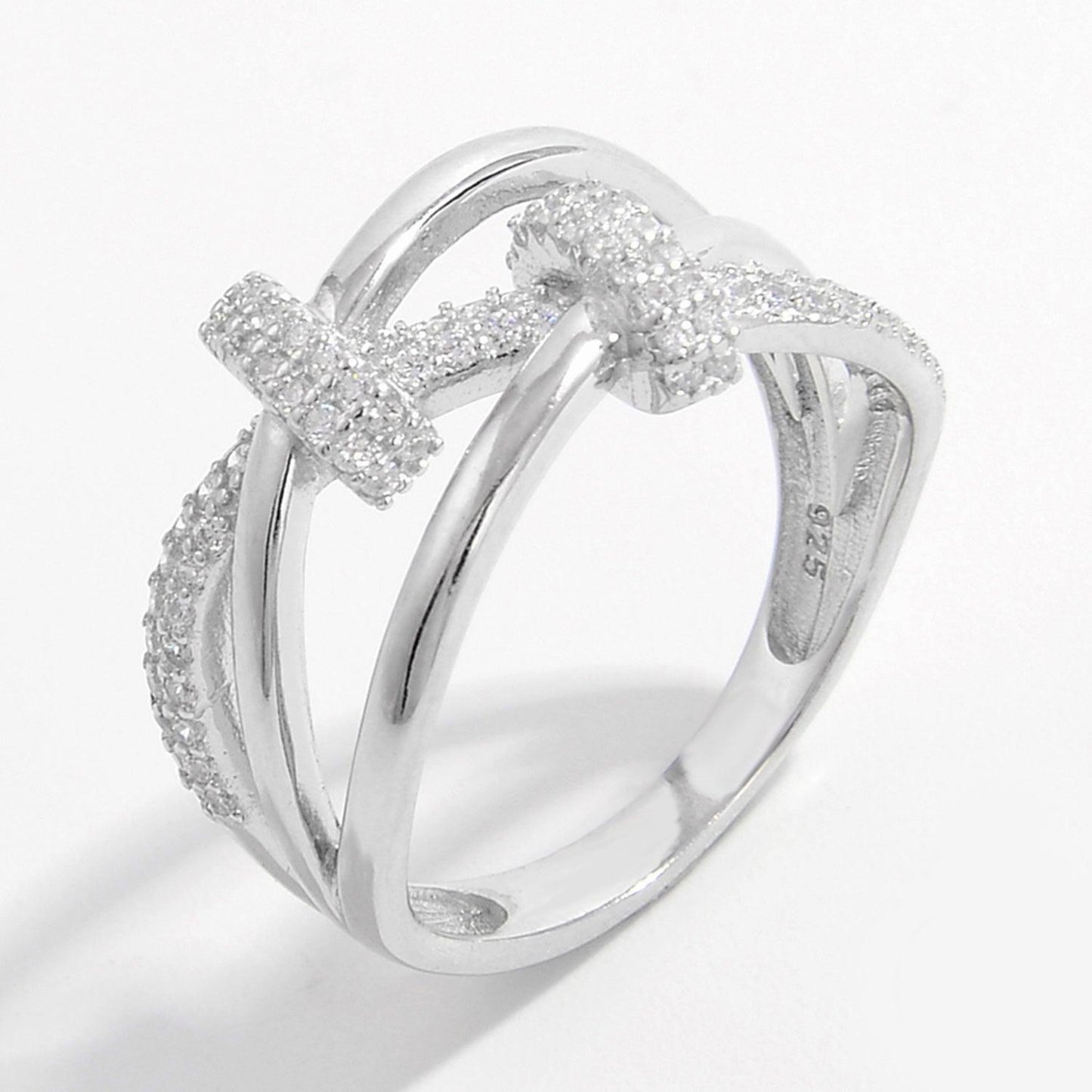 Inlaid Zircon 925 Sterling Silver Crisscross Ring Carauana Store