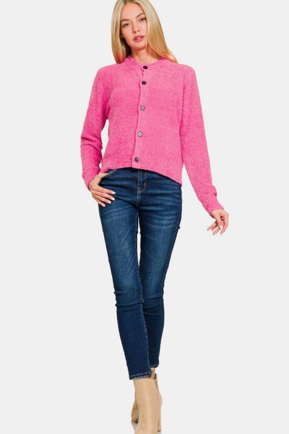 Zenana Button Down Long Sleeve Sweater Cardigan Carauana Store