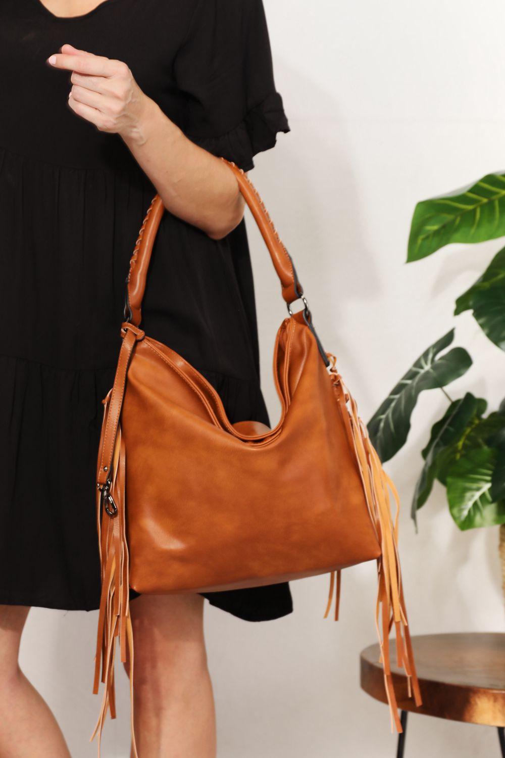 SHOMICO PU Leather Fringe Detail Shoulder Bag Carauana Store