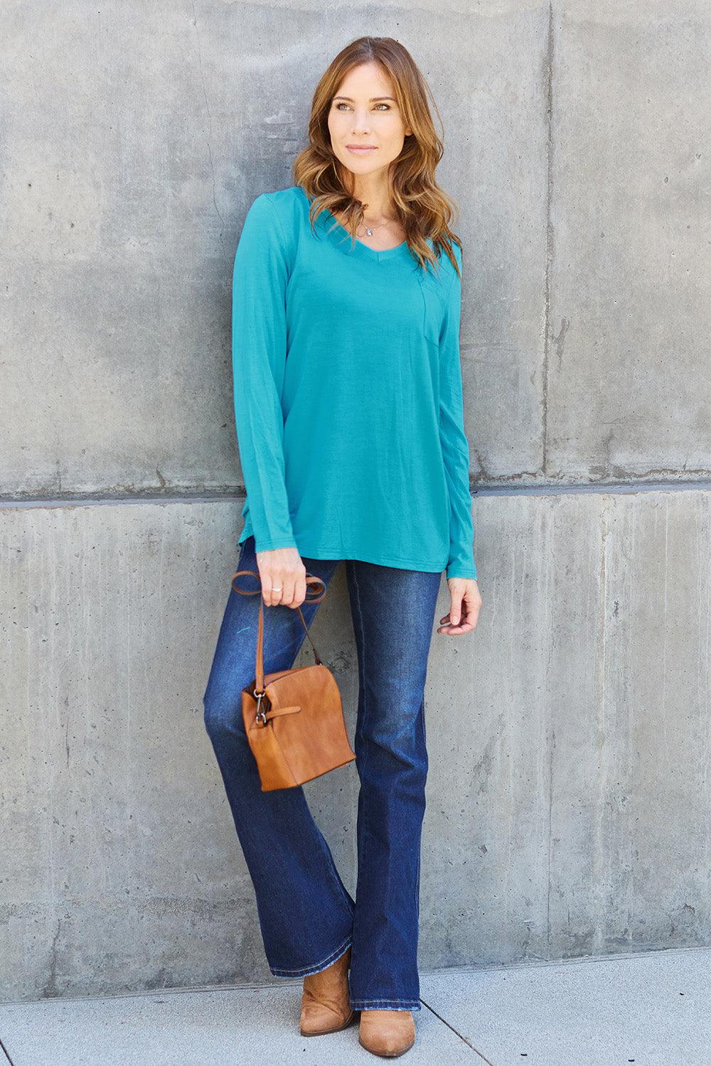 Basic Bae Full Size V-Neck Long Sleeve Top Carauana Store