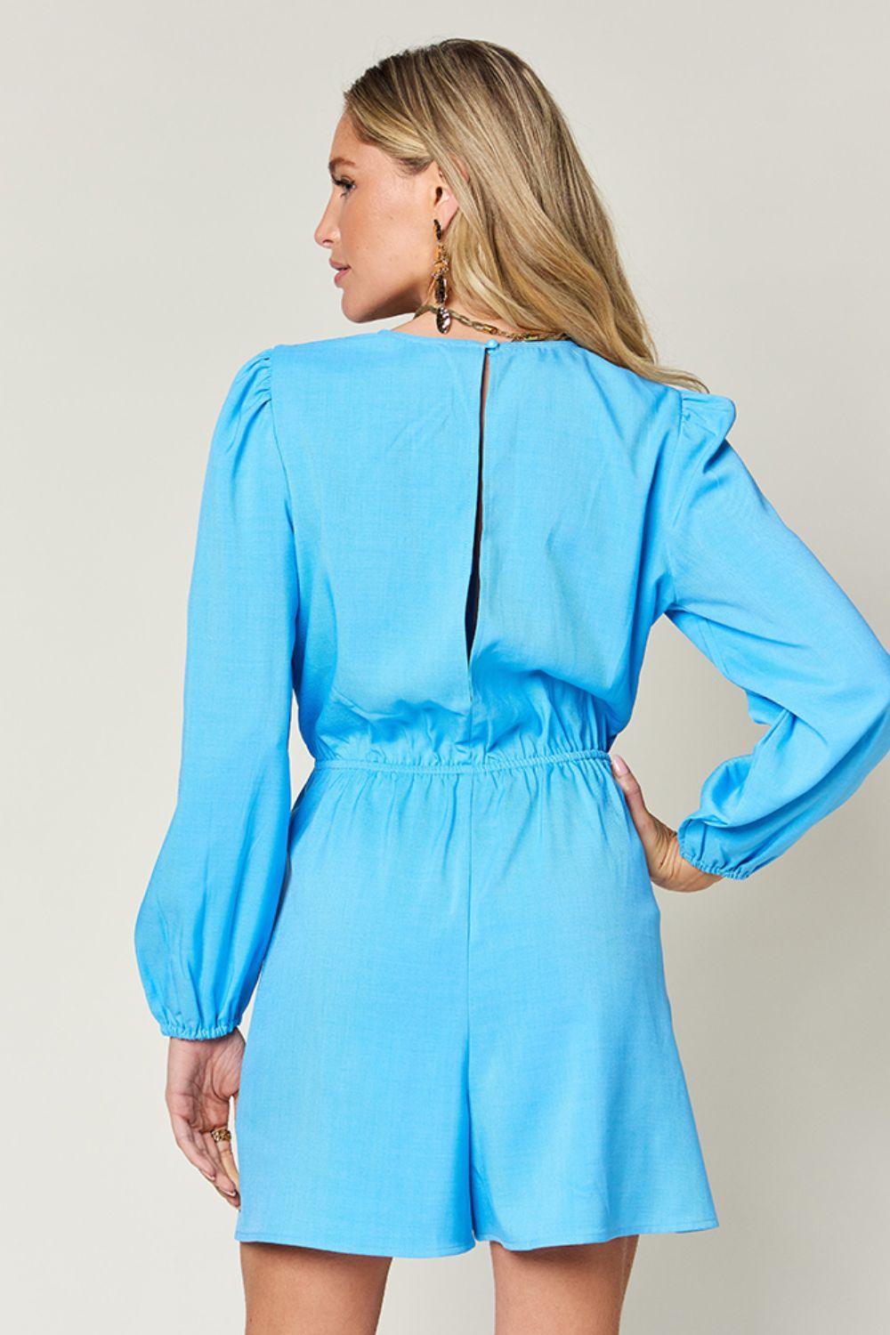 Double Take Full Size Drawstring Long Sleeve Romper Carauana Store