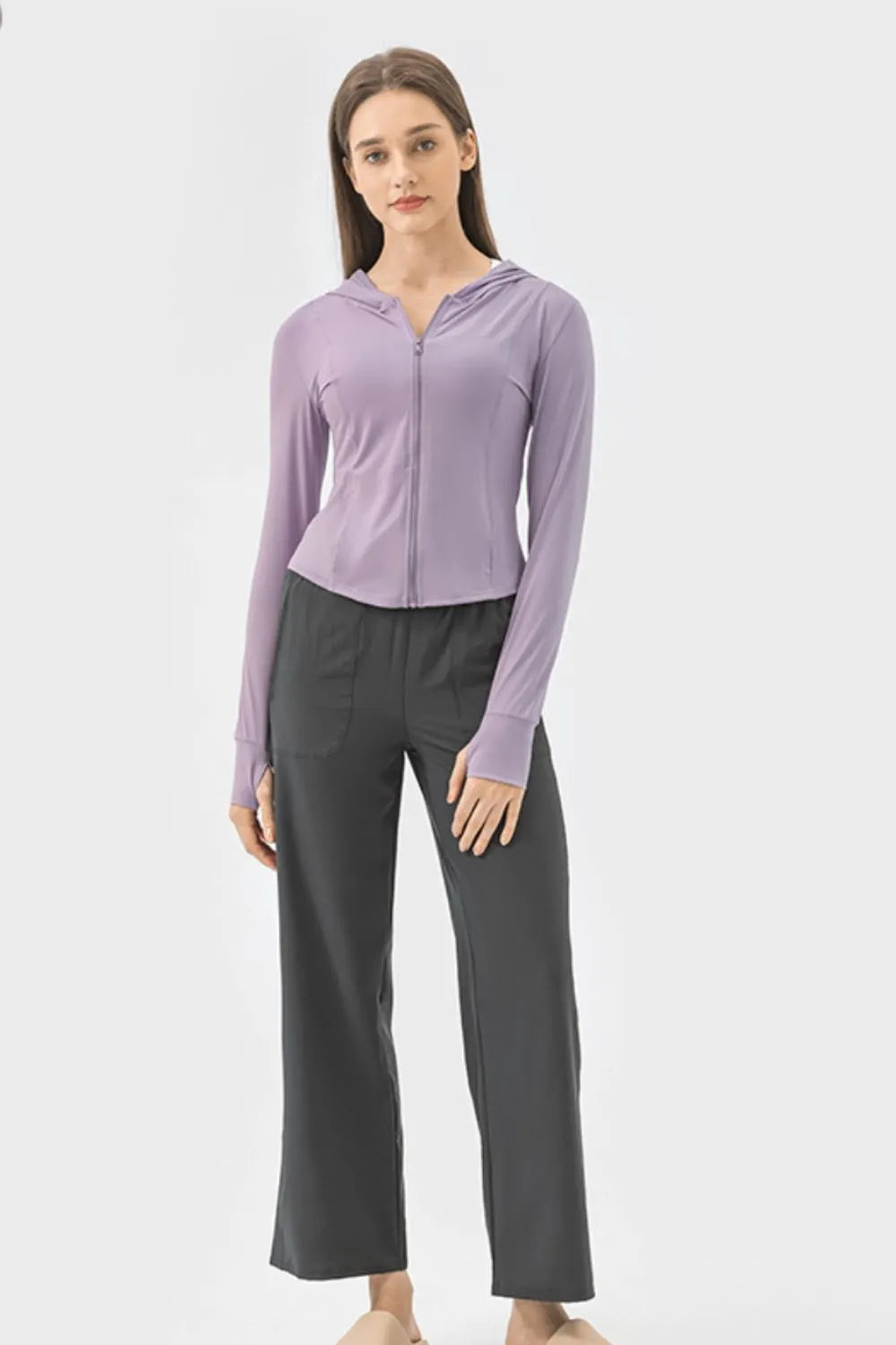 Millennia Pocketed Zip Up Hooded Long Sleeve Active Outerwear Carauana Store