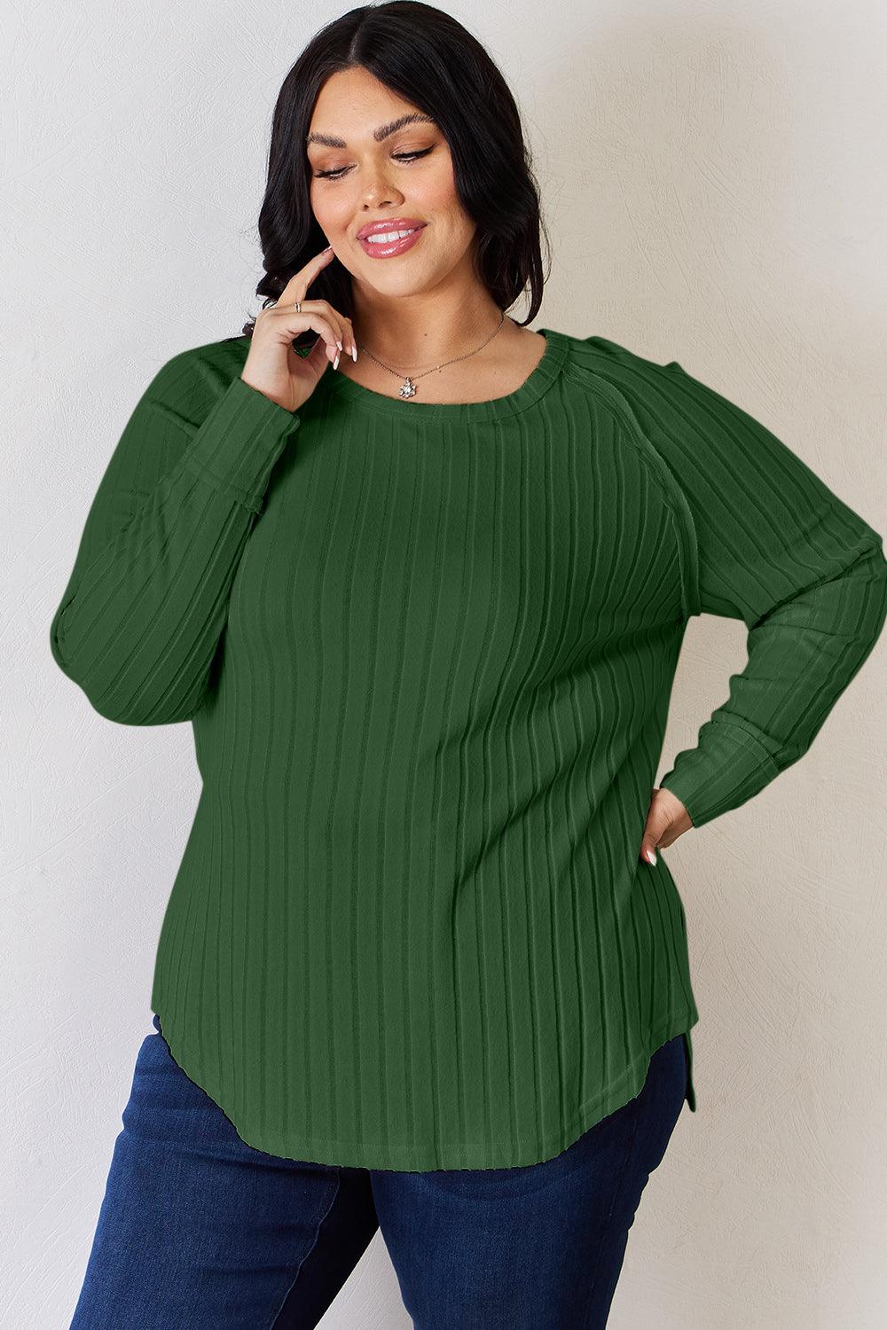 Basic Bae Full Size Ribbed Round Neck Slit T-Shirt Carauana Store