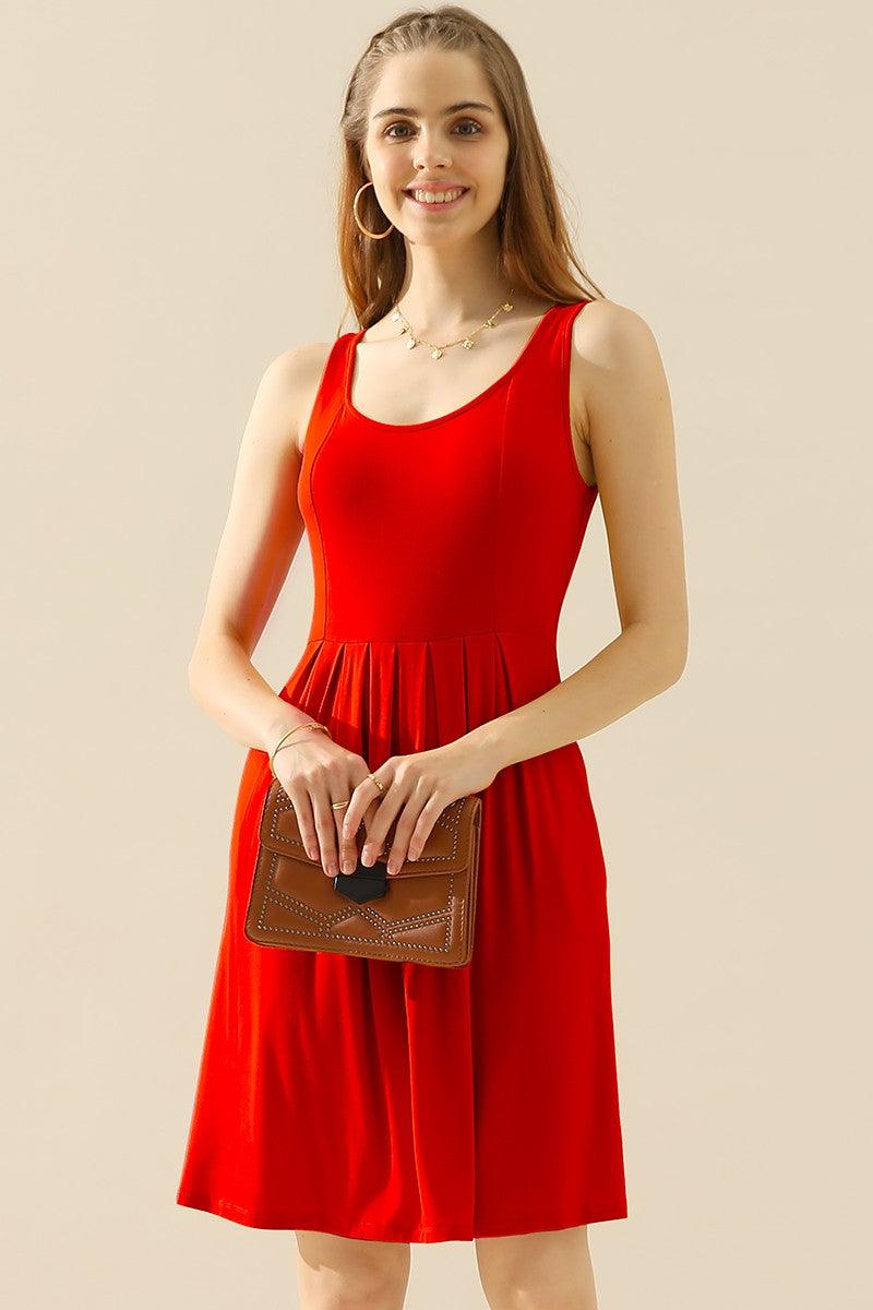 Doublju Full Size Round Neck Ruched Sleeveless Dress with Pockets Carauana Store