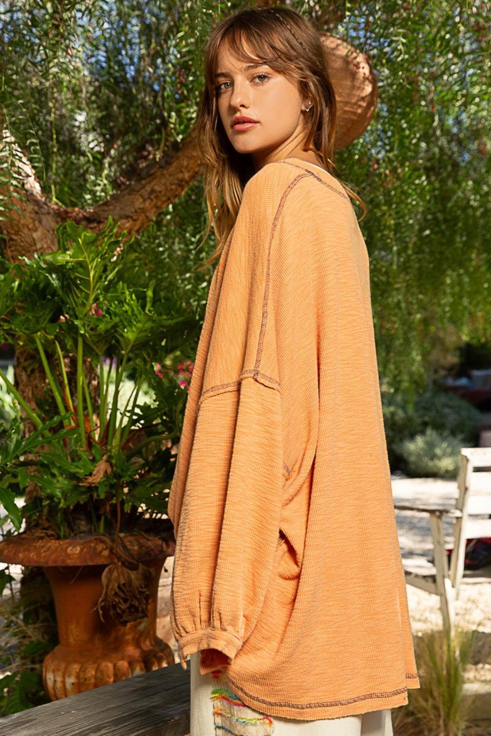 POL Exposed Seam Round Neck Long Sleeve Top Carauana Store